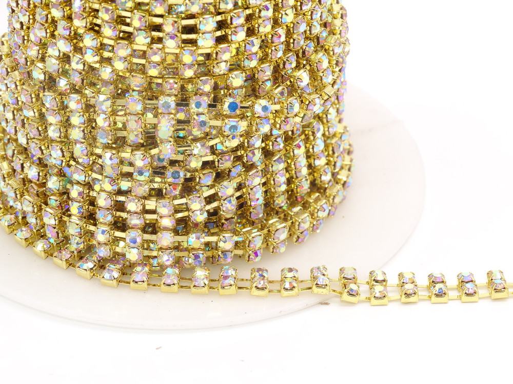 Rhinestone Trim -  Gold Double Diamond Trim - Per Yard image