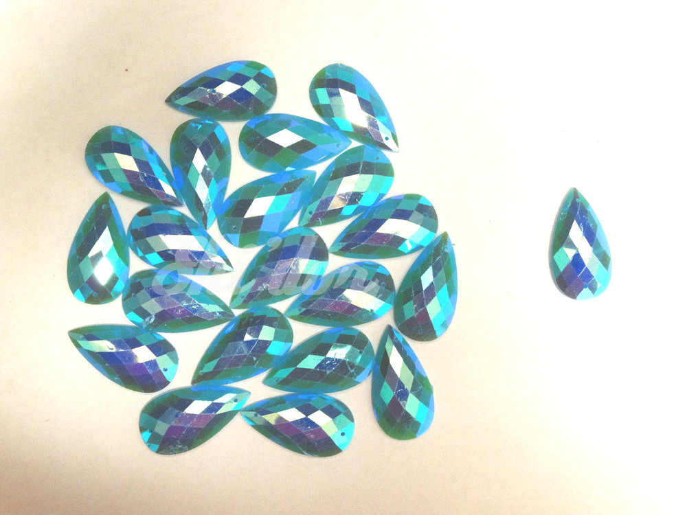 20 Pieces - 16 x 30 mm Jelly Teardrop Stone - Light Blue AB