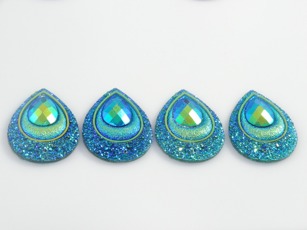 10 Pieces - 30 x 40 mm Peacock Tear Drop Stone Emerald AB image