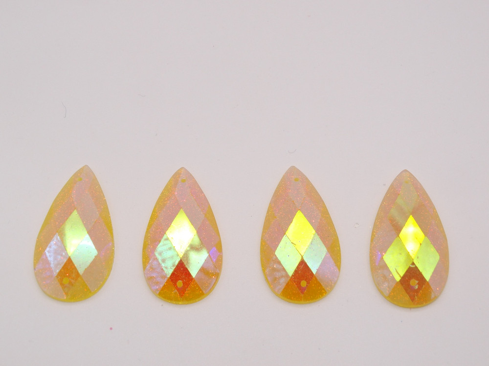 20 Pieces - 16 x 30 mm Tear Drop Stone Yellow Glitter AB image