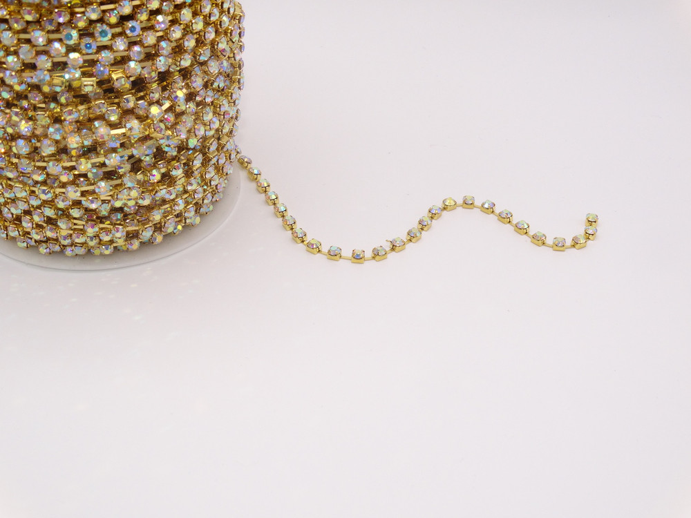 Rhinestone Trim -  Gold Single 4mm Trim - Per Yard image