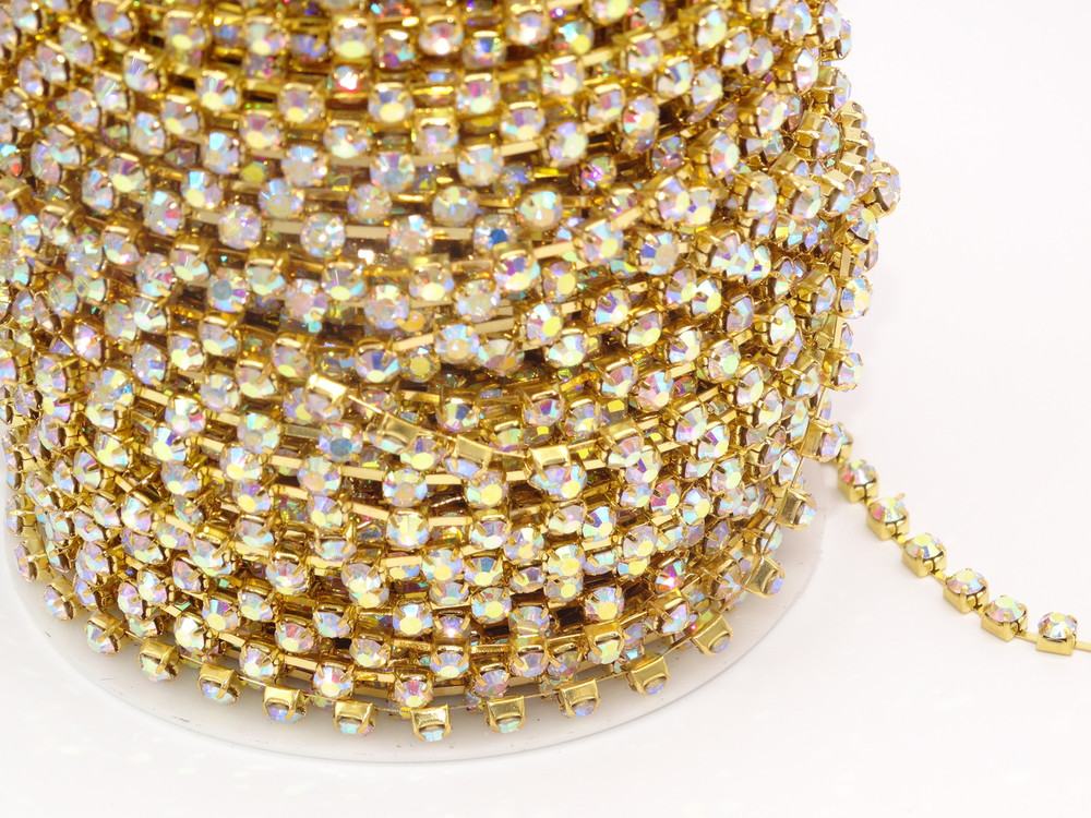 Rhinestone Trim -  Gold Single 4mm Trim - Per Yard image