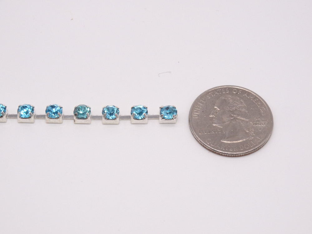 Rhinestone Trim -  Ice Blue/Silver Single 4mm Trim - Per Yard