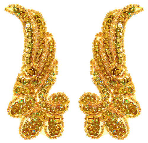 4.5x11cm Sequin Bead Wing Motiff - Gold Pair