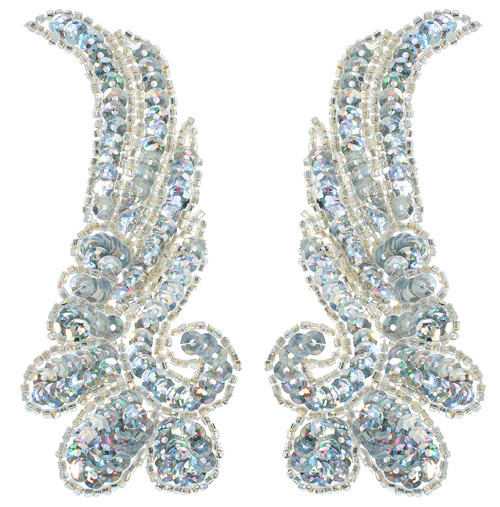 4.5x11cm Sequin Bead Wing Motiff - Silver Pair
