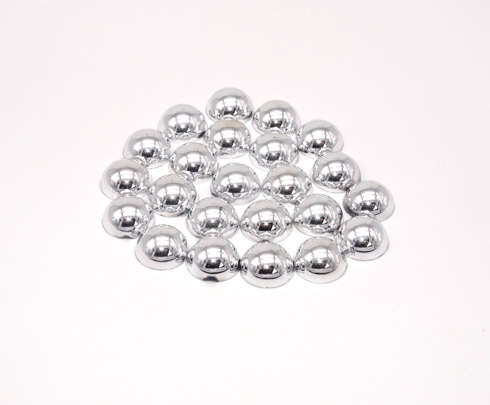 50 Pieces - 14 mm Round Metallic Flatback Pearls - Silver image