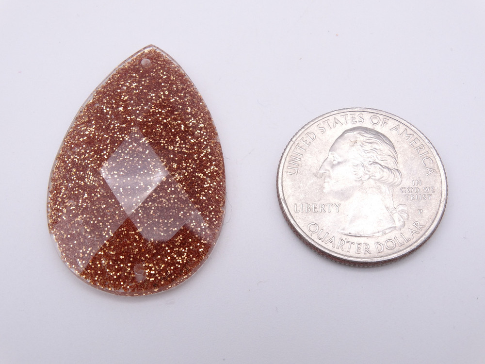 10 Pieces - 24 x 40 mm Teardrop Stone - Glitter DK Gold image
