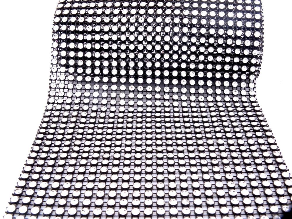 Per Yard Netted Plastic Trim -  Black/Clear Stones