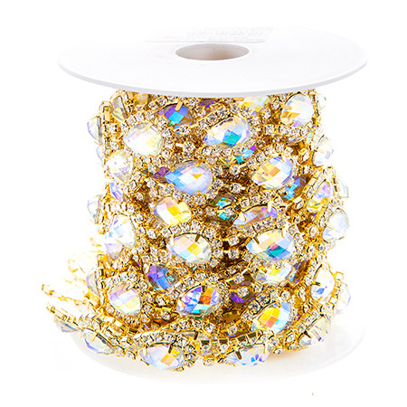 Rhinestone Pear Trim - Gold AB/Gold Base - Per Yard image